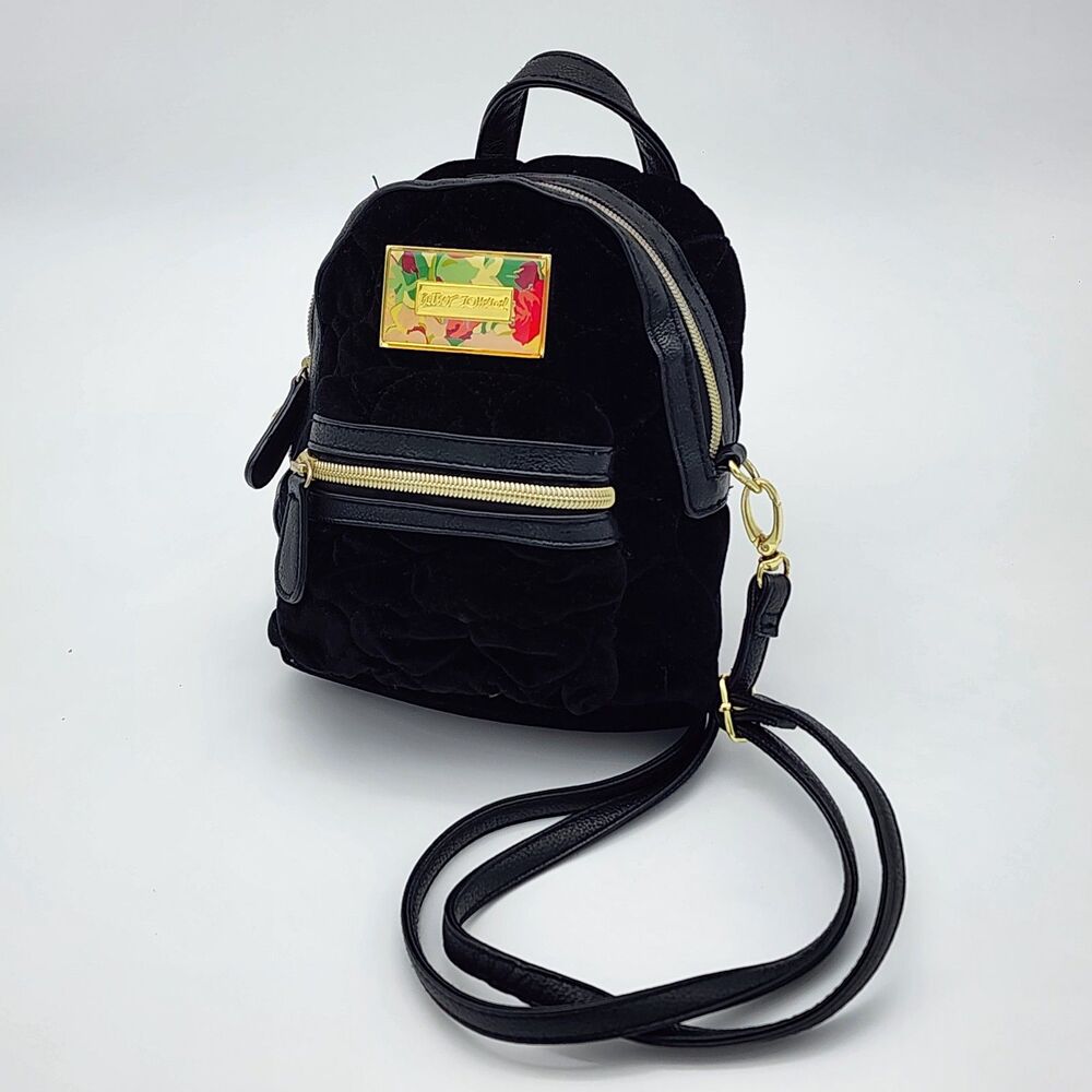 Betsey Johnson Quilted Velvet Mini Backpack Crossbody Bag